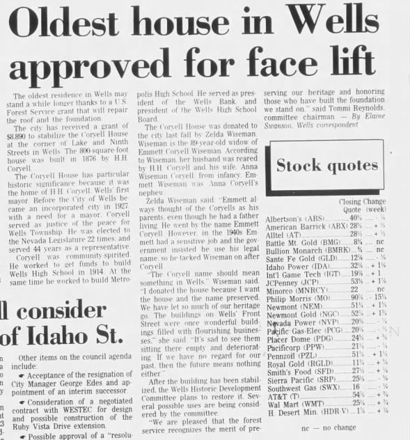 1996.08.10 Oldest house in Wells, owned by Emmett Coryell Wiseman Elko Daily Free Press